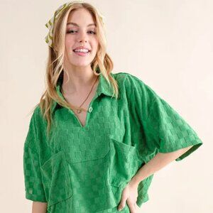 ✨NWT And The Why Brushed Texture Checker Board Pattern Casual Top